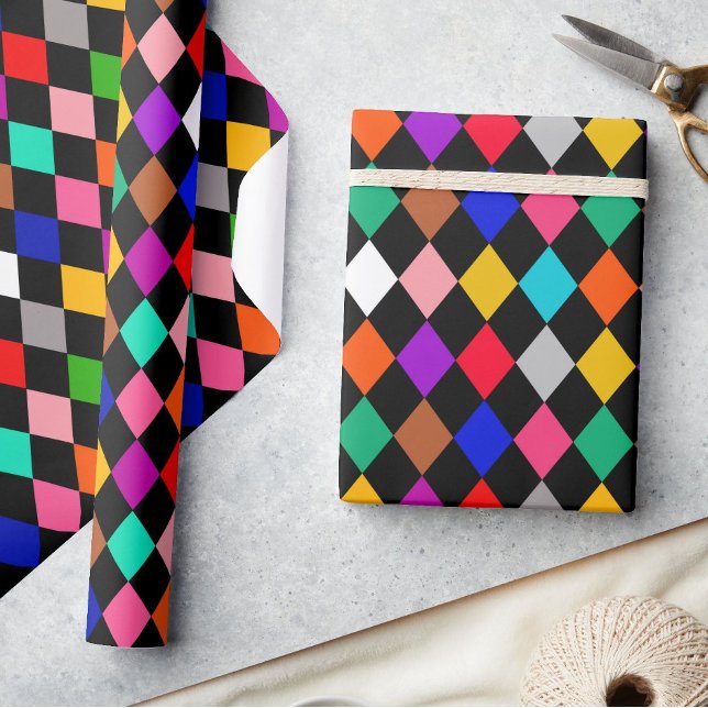 Multicolored Harlequin Diamonds Pattern Design  Wrapping Paper (Creator Uploaded)
