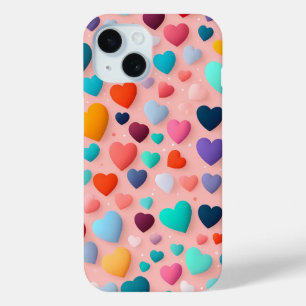 Multicolored heart pattern iPhone 15 case