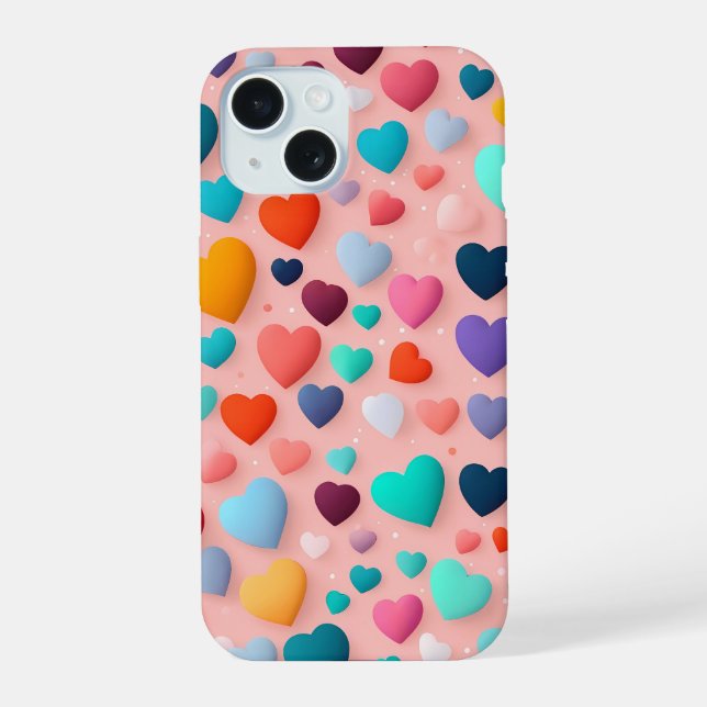 Multicolored heart pattern iPhone 15 case (Back)