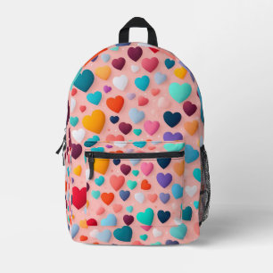 Multicolored heart pattern printed backpack