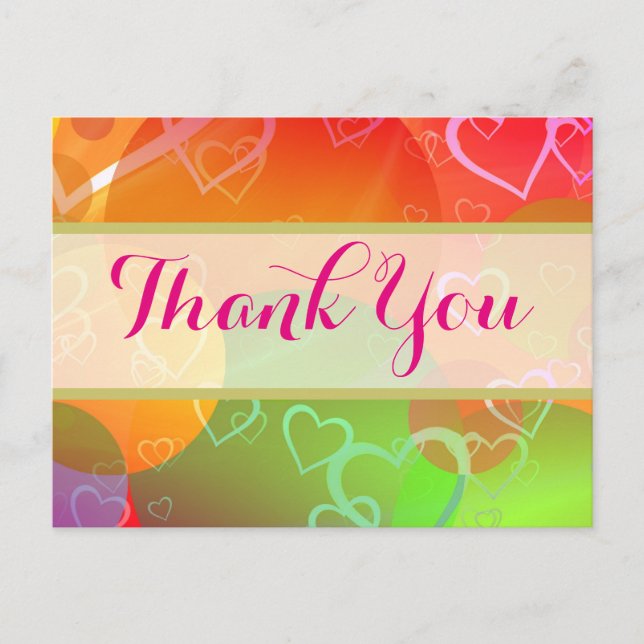 Multicolored Hearts and Circles Pattern Thank You Postcard (Front)