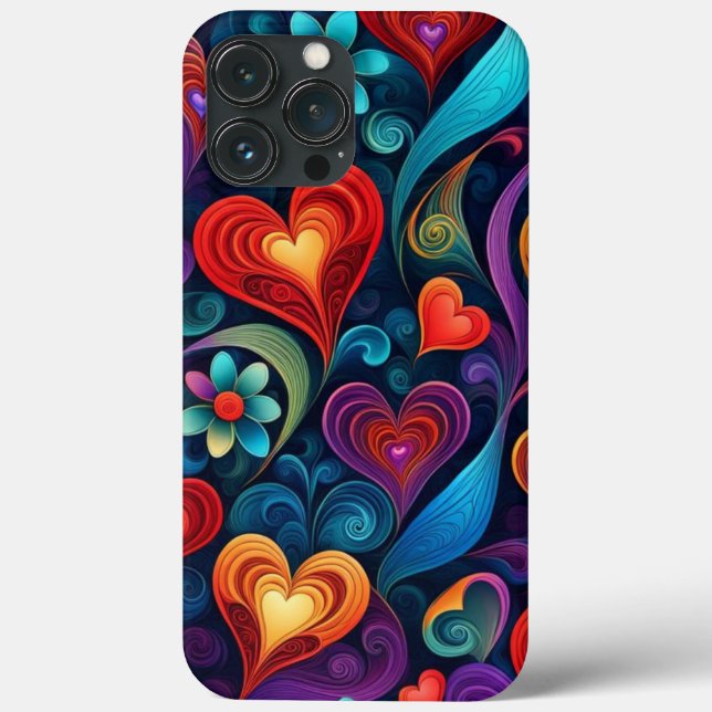 Multicolored Hearts and Flowers Case-Mate iPhone Case (Back)