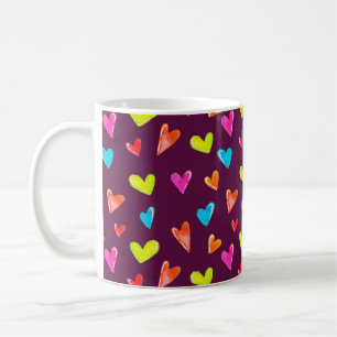 Multicolored Hearts: Watercolor Purple Pattern. Coffee Mug