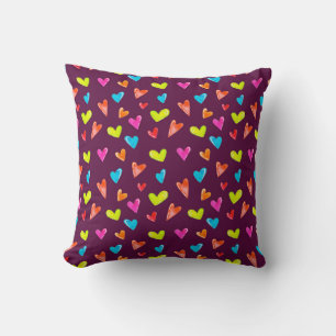 Multicolored Hearts: Watercolor Purple Pattern. Cushion