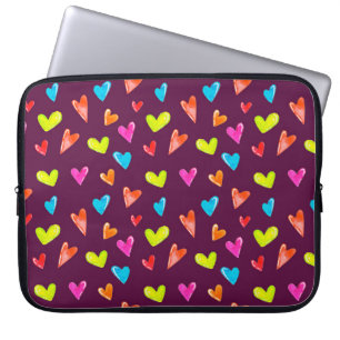 Multicolored Hearts: Watercolor Purple Pattern. Laptop Sleeve