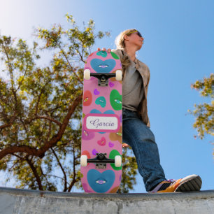 Multicolored Hearts with eyeball Love Valentines Skateboard