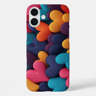 Multicolored hearts with textures iPhone 16 plus case