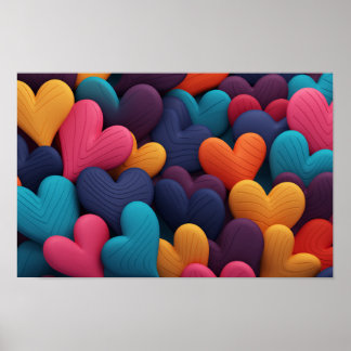 Multicolored hearts with textures poster