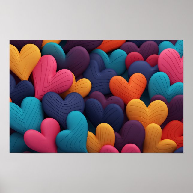Multicolored hearts with textures poster (Front)