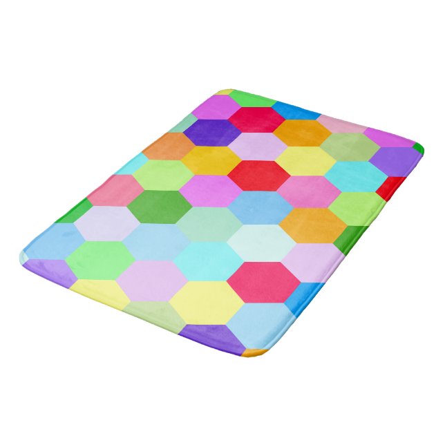 Multicolored Hexagon Pattern Bath Mat (Angled)