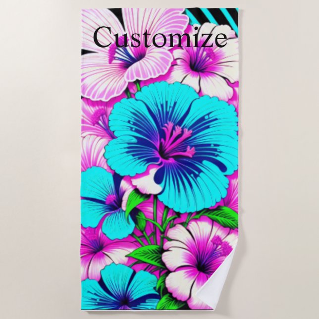 Multicolored Hibiscus Flowers Thunder_Cove Beach Towel (Front)