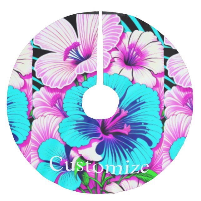 Multicolored Hibiscus Flowers Thunder_Cove Brushed Polyester Tree Skirt (Front)