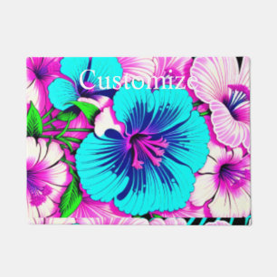 Multicolored Hibiscus Flowers Thunder_Cove Doormat