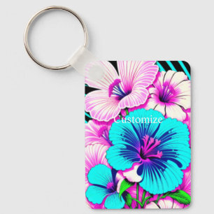 Multicolored Hibiscus Flowers Thunder_Cove Key Ring