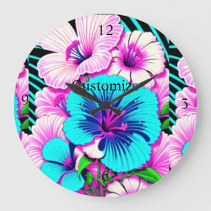 Multicolored Hibiscus Flowers Thunder_Cove Large Clock