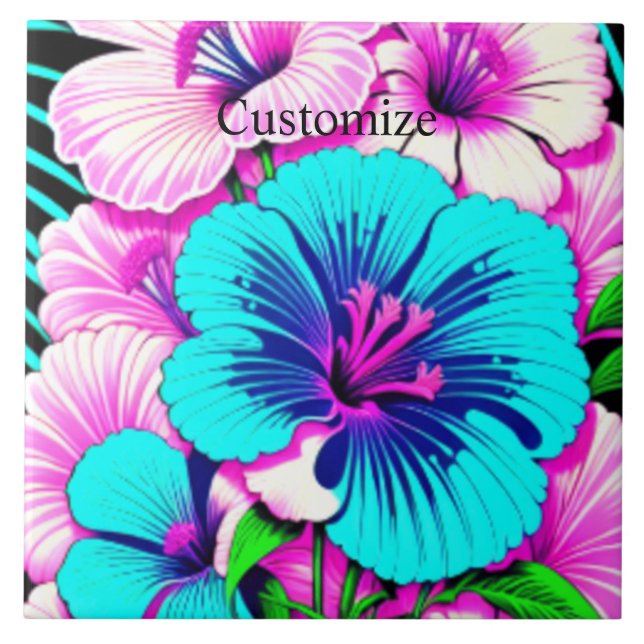 Multicolored Hibiscus Flowers Thunder_Cove Tile (Front)