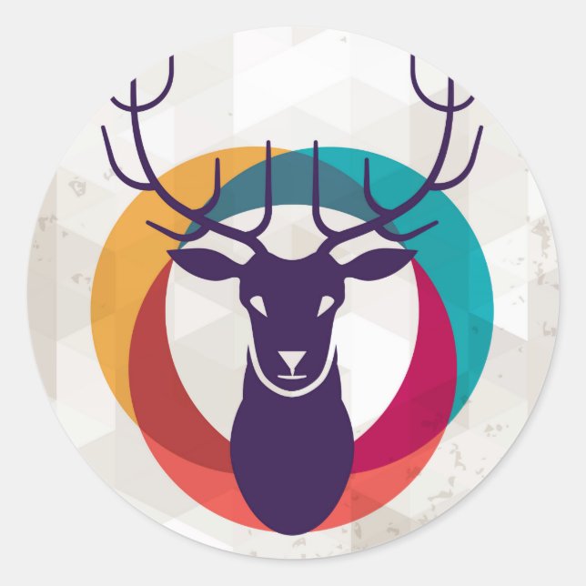 Multicolored Hipster Deer Gear Classic Round Sticker (Front)