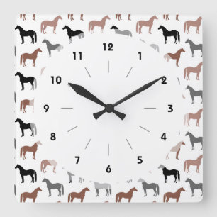 Multicolored Horses Pattern Square Wall Clock