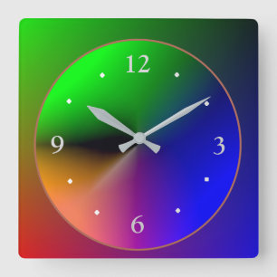 Multicolored Illuminated Design>Colourful Wall Clo Square Wall Clock