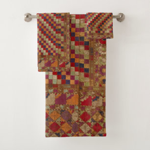 Multicolored Indian Quilt Print Bath Towel Set