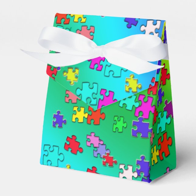 Multicolored jigsaw puzzles pieces favour box (Front Side)