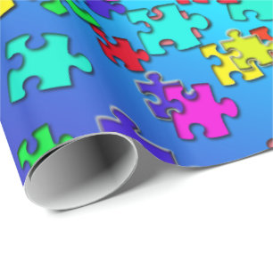 Multicolored jigsaw puzzles pieces wrapping paper
