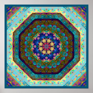 Multicolored  Kaleidoscope Mandala Poster