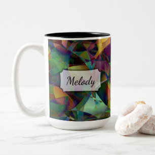 Multicolored, Kaleidoscopic Abstract Art w/ Name Two-Tone Coffee Mug