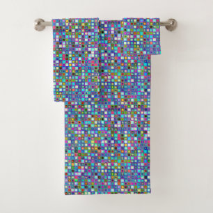 Multicolored 'Kindergarten' Retro Tiles Pattern Bath Towel Set