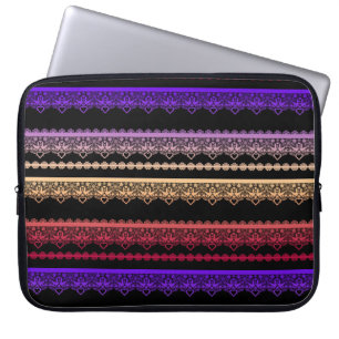 Multicolored lace on black laptop sleeve
