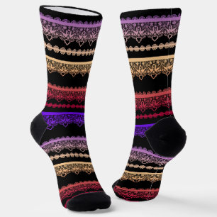 Multicolored lace on black socks