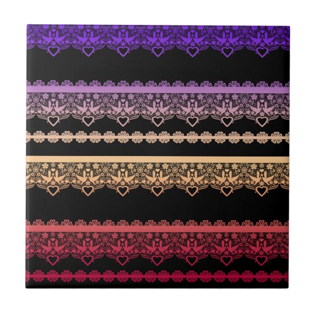 Multicolored lace on black tile (Front)