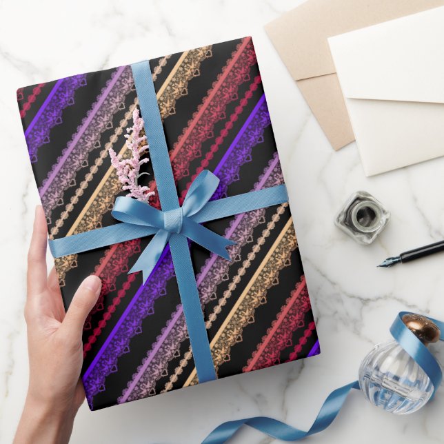 Multicolored lace on black wrapping paper (Gifting)