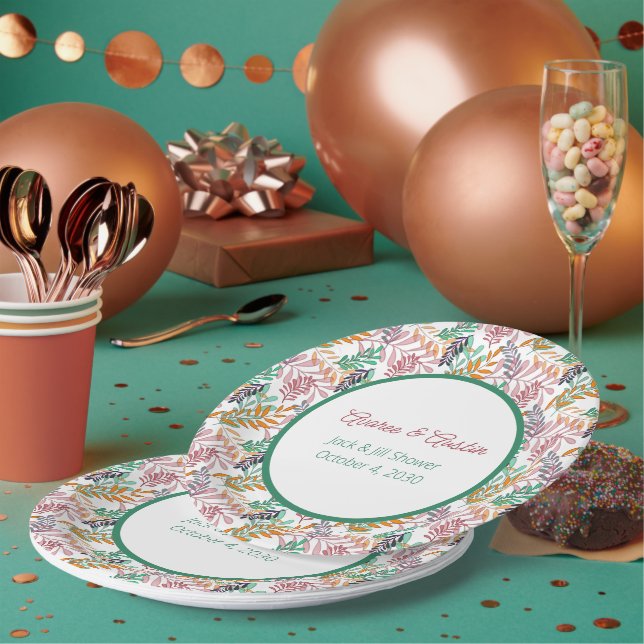 Multicolored Leaves Jack and Jill Shower  Paper Plate (Multi)