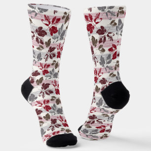 Multicolored leaves on a striped background. socks