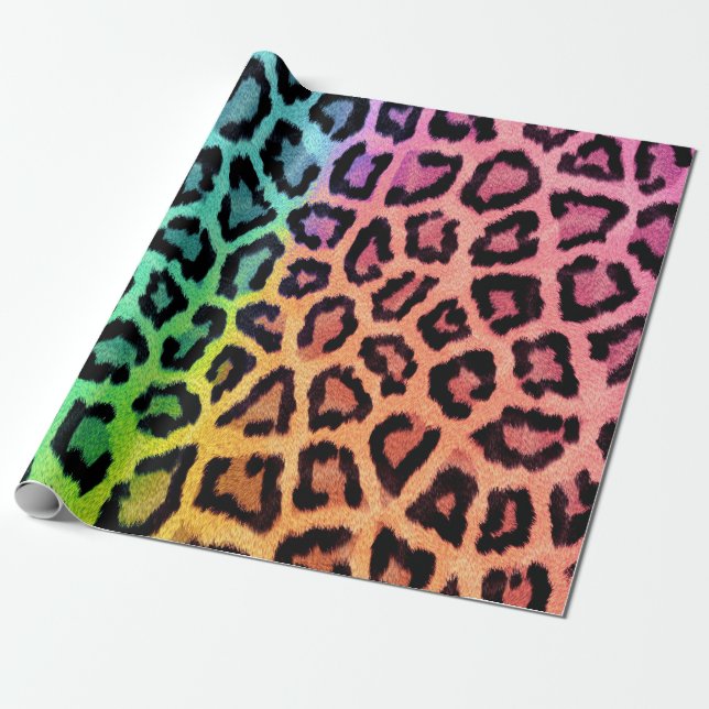 Multicolored Leopard Pattern Wrapping Paper (Unrolled)