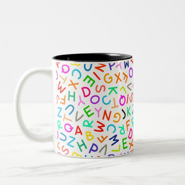MULTICOLORED LETTERS Two-Tone COFFEE MUG (Left)