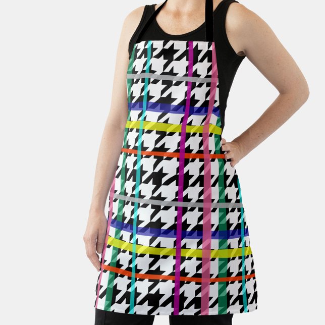 Multicolored Lines On Plaid Houndstooth Design  Apron (Creator Uploaded)