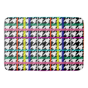 Multicolored Lines On Plaid Houndstooth Design Bath Mat