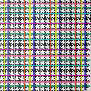 Multicolored Lines On Plaid Houndstooth Design  Fabric