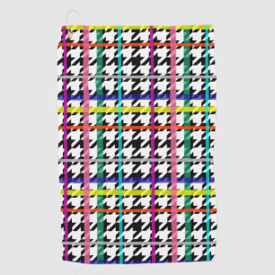 Multicolored Lines On Plaid Houndstooth Design Golf Towel