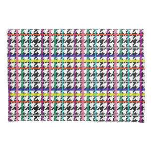 Multicolored Lines On Plaid Houndstooth Design Pillowcase