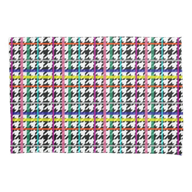 Multicolored Lines On Plaid Houndstooth Design  Pillowcase (Front)