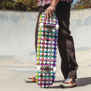 Multicolored Lines On Plaid Houndstooth Design  Skateboard