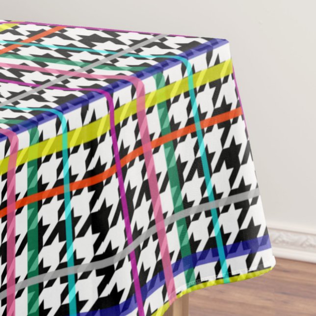 Multicolored Lines On Plaid Houndstooth Design  Tablecloth (Creator Uploaded)
