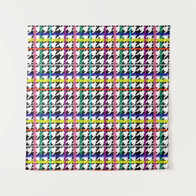 Multicolored Lines On Plaid Houndstooth Design  Tapestry (Front)