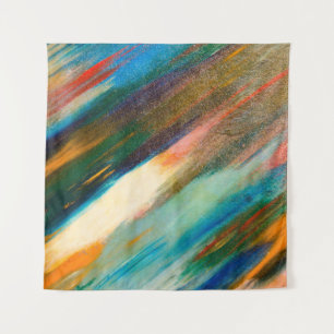 Multicolored long diagonal watercolor strokes on t tapestry