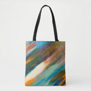 Multicolored long diagonal watercolor strokes on t tote bag