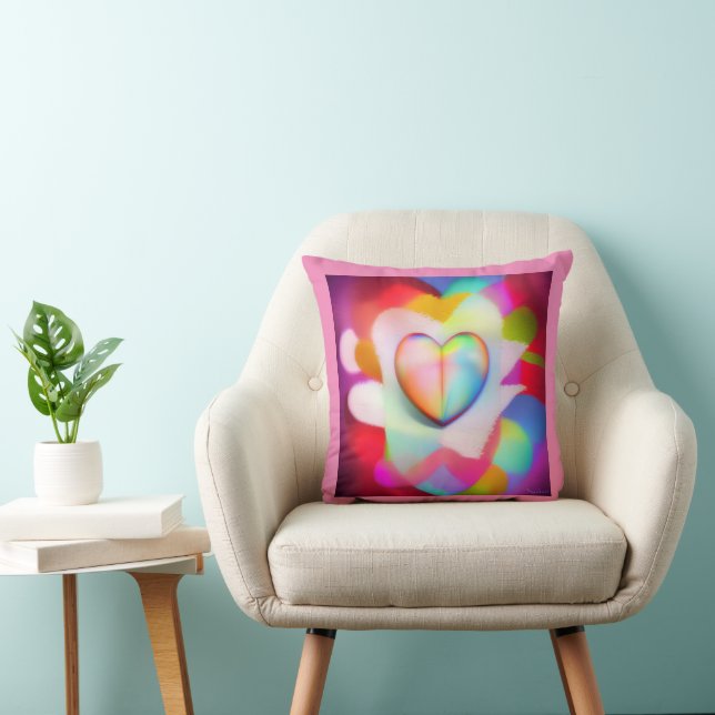 multicolored love hearts throw pillow (Chair)