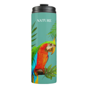 Multicolored Macaw Bird & Palm Leaves Thermal Tumbler